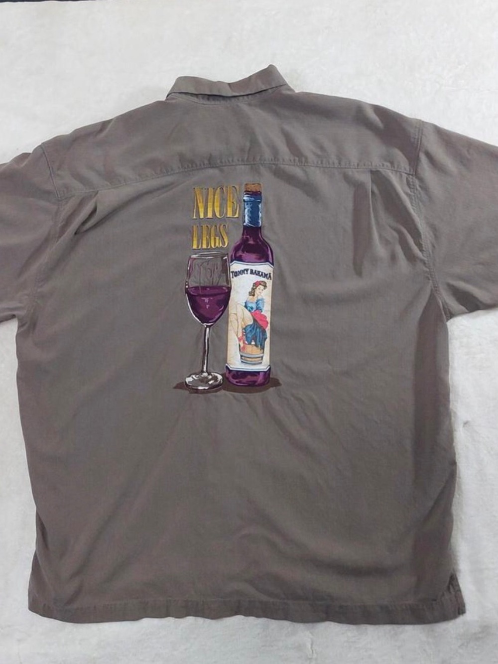 Tommy Bahama Taupe Short-Sleeve Shirt with Wine Bottle & Glass Graphic